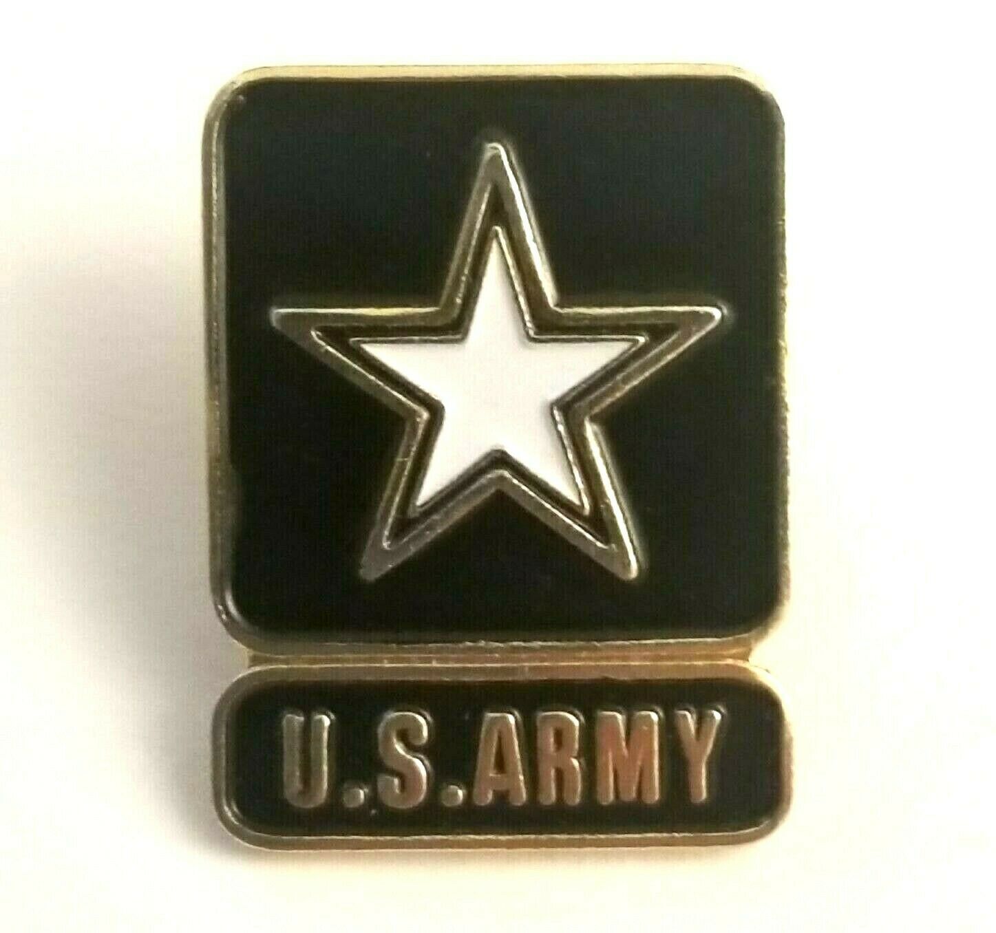 US Army White Star Gold Tone Black/White Enamel Military Lapel Pin - Army