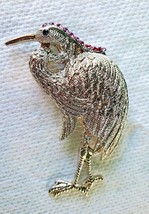 Pink Crystal Studded Bird Crane Stork Flamingo Silver Pin Brooch - $31.62