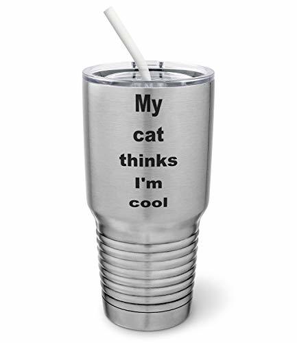 PixiDoodle Cool Cat Lover Tumbler with Spill-Resistant Slider Lid and Silicone S