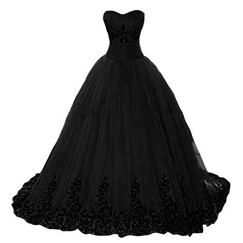 Plus Size Long Tulle Black Lace Gothic Prom Dresses Evening Ball Gown ...