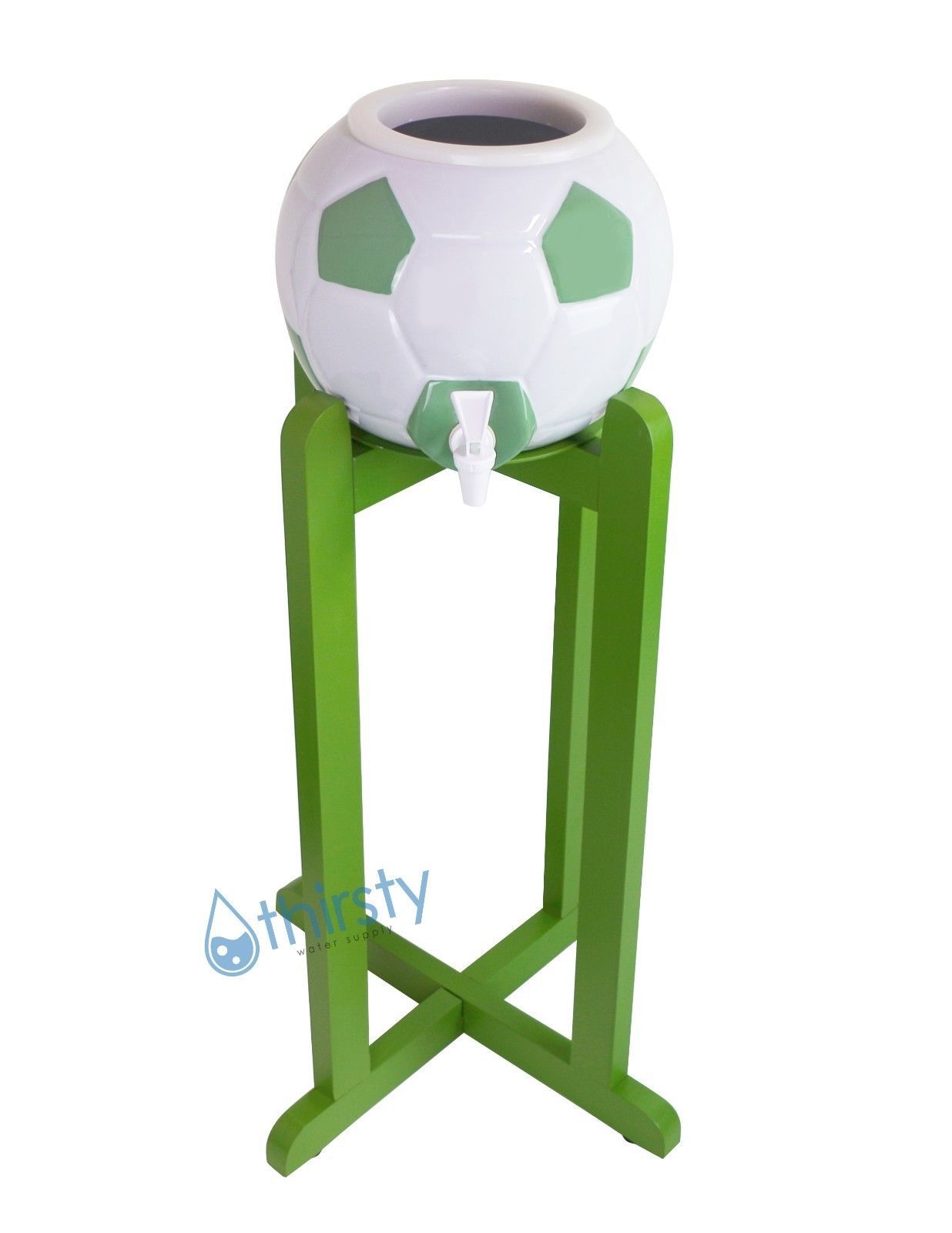 Green Water Crock & Floor Stand Combo Set Porcelain Wood Faucet Spigot Dispenser Plumbing