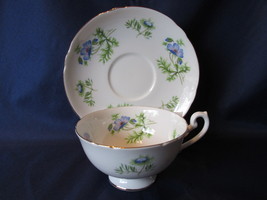 Vintage Shelley English Bone China Cup &amp; Saucer - Blue Floral, 1930s - 1... - $21.99