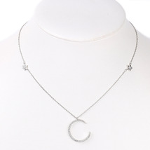 Silver Tone Moon & Stars Necklace With Swarovski Style Crystals - $26.99