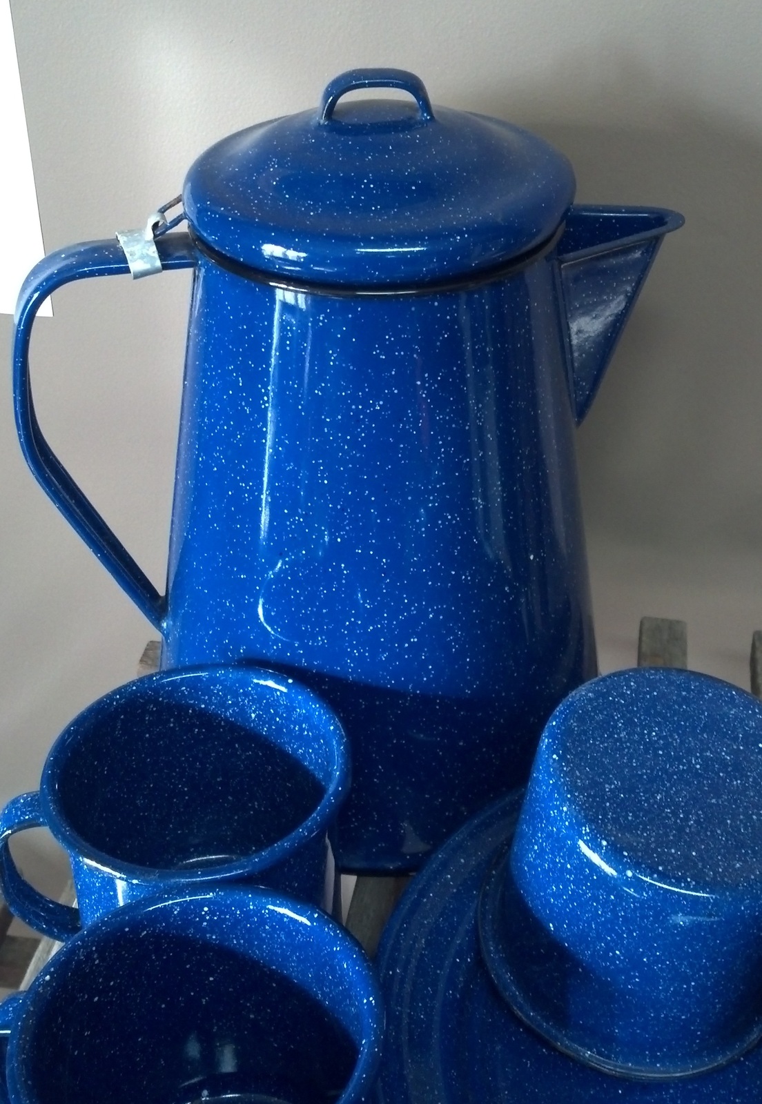  Blue  Enamelware  Camping Set  Pitcher Cups Plates Outdoor 