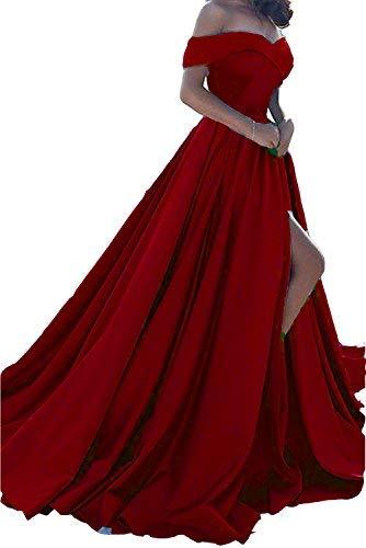 Off Shoulder Long High Split A Line Prom Evening Formal Dress Wine Red US 8