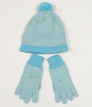 Nike Blue & Metallic Silver Knit Pom Beanie & Knit Stretch Gloves  Girls 4-6X - $20.78