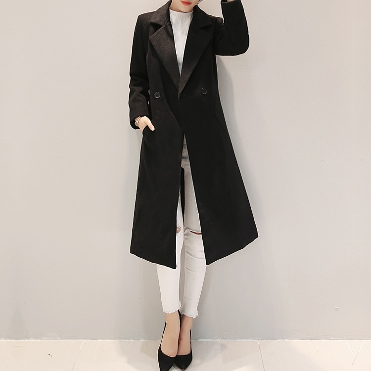 New black classy long women basic coat light autumn winter office ...