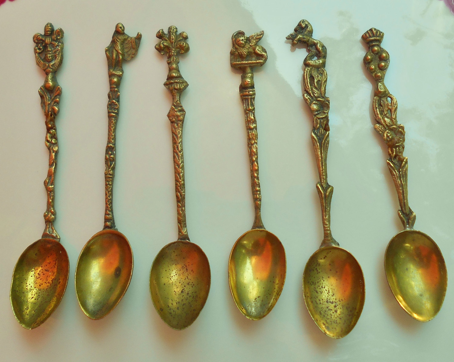 Antique Brass Silver Decorative Collectible Demitasse salt spoons