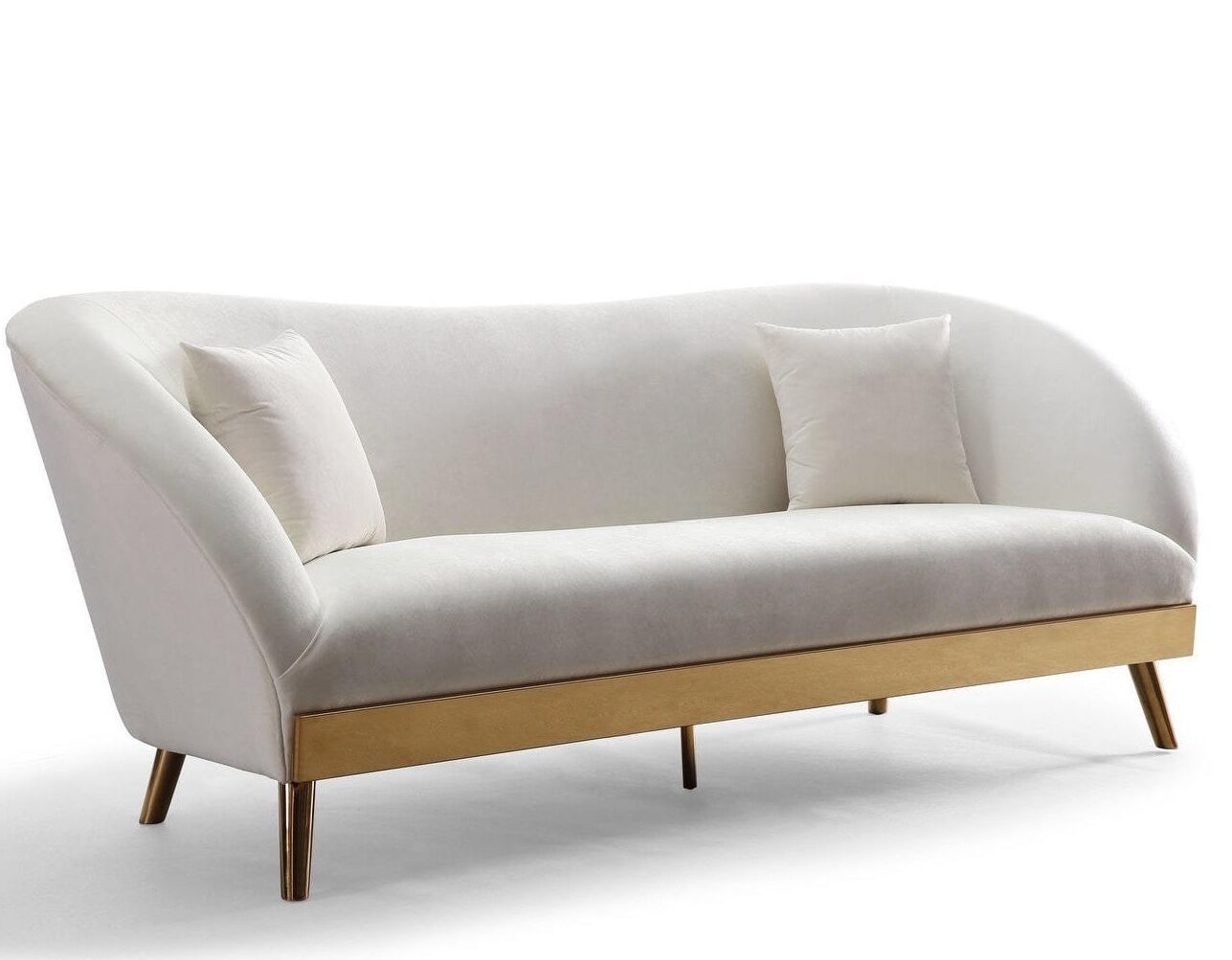 92" Curved LUXE Mid Century Modern Hollywood Regency Cream Velvet Sofa