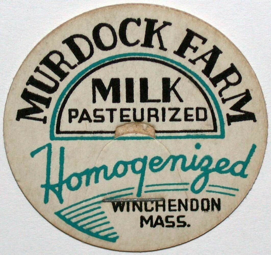 Vintage milk bottle cap MURDOCK FARM DAIRY Homogenized Winchendon ...