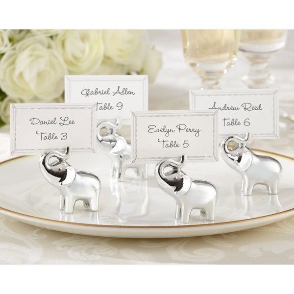Set of 4 Lucky Elephant Place Card Holders Silver Wedding Favors Place Cards