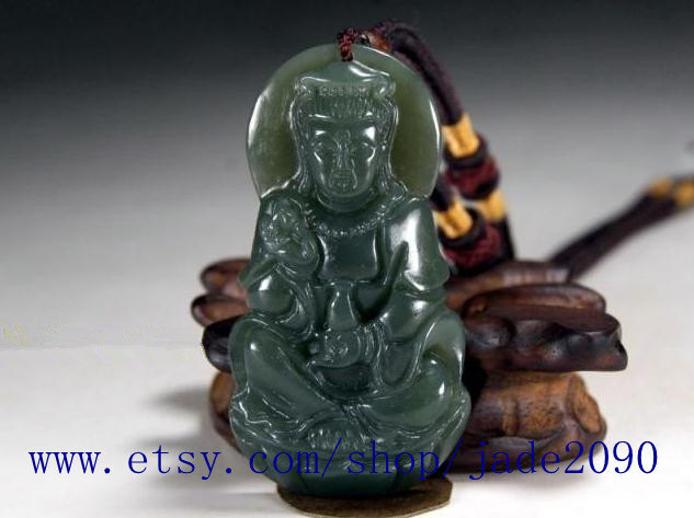 Primary image for Free shipping - Good Luck Real Natural green jade jadeite carved  Kwan-Yin charm