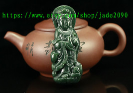 Free shipping - Good Luck real Natural green jade jadeite carved  Kwan Yin charm - $25.99