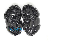 Free Shipping - A pair Natural Black jade  / natural jade jadeite Carved luck Pi - $25.99