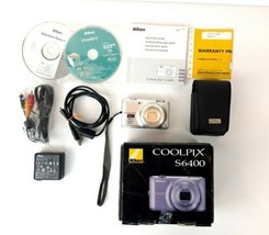 Nikon COOLPIX S6400 16.0MP Digital Camera Silver Charger Battery Cords Box - $77.39