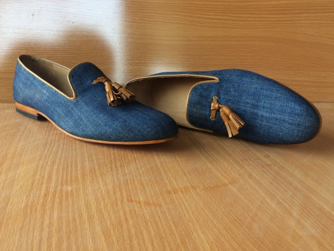 NEW Handmade Men's Blue Jeans Fabric Loafers shoes, Men's Slip On Tussles Dress