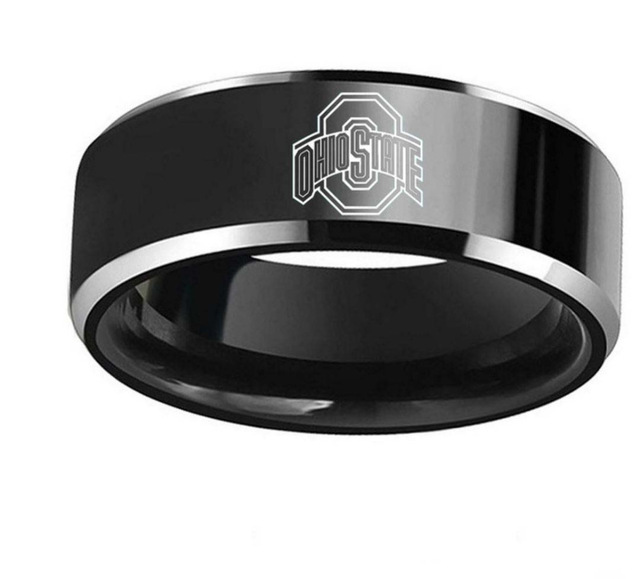 Ohio State Buckeyes Football Black Titanium Steel Men Sport Ring Band Size 6-13