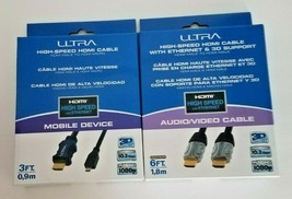 Lot of 2 Ultra High Speed HDMI Cables A/V &amp; Mobile Device by Streak Prod... - $13.58