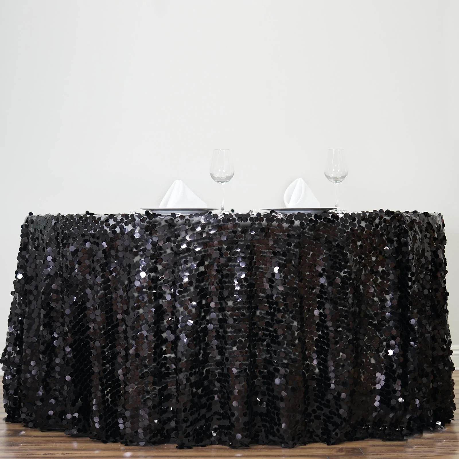 Black - 120" Big Payette Sequin Round Tablecloth For Wedding Banquet Party - $131.18
