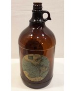 Vtg 1 Gallon Amber Brown Glass Jug Tear Drop, Handle World Map Decal Bottle - $28.05