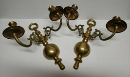 Vintage Pair Brass Double Candlestick Holder Sconces Wall Mount England ... - $31.16