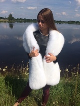 Double-Sided Arctic Fox Fur Stole 70' Two Full Pelts Boa Pure White Fur Collar image 3