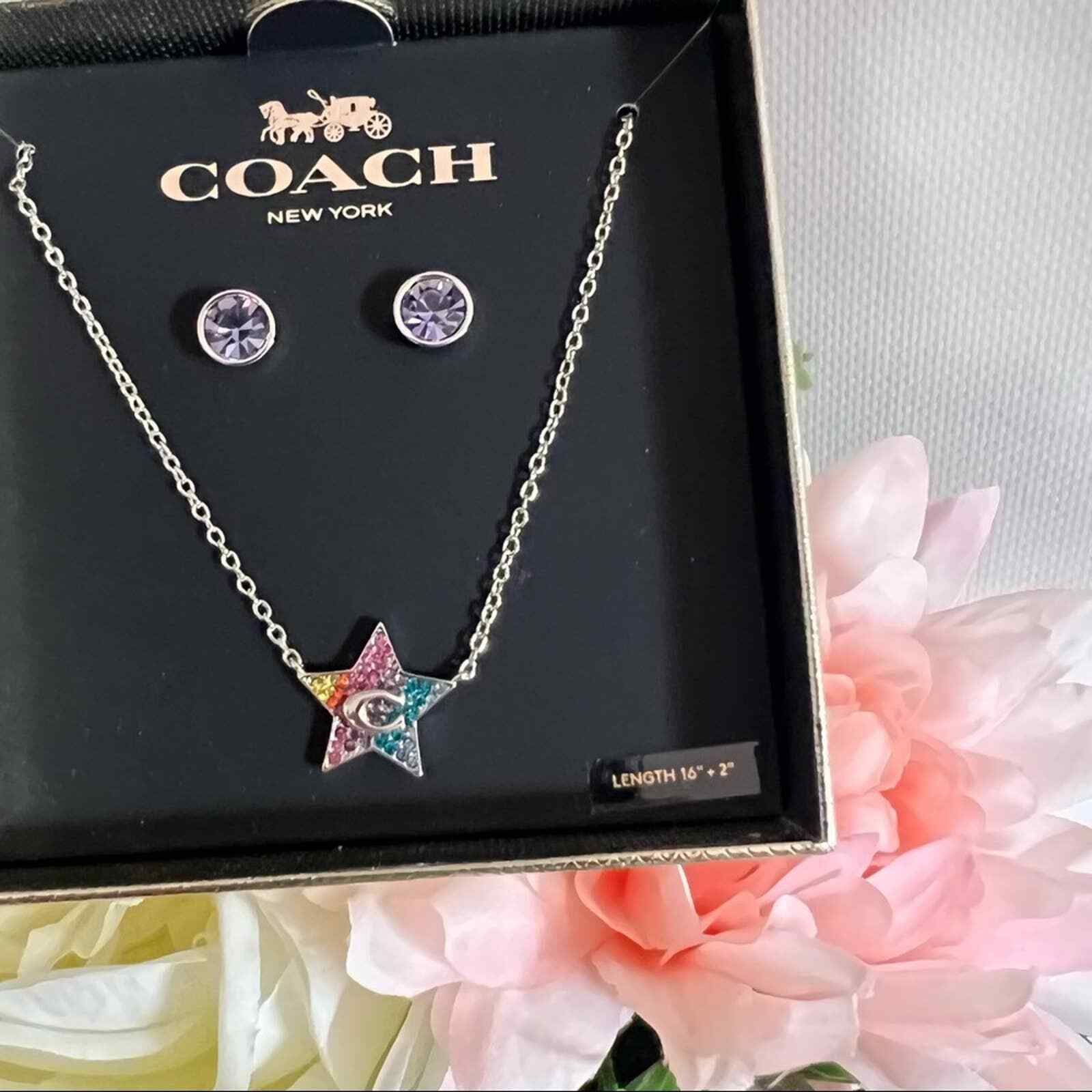 Coach Star Crystal Necklace and Stud Earrings Set, 16" + 2" extender - $79.27