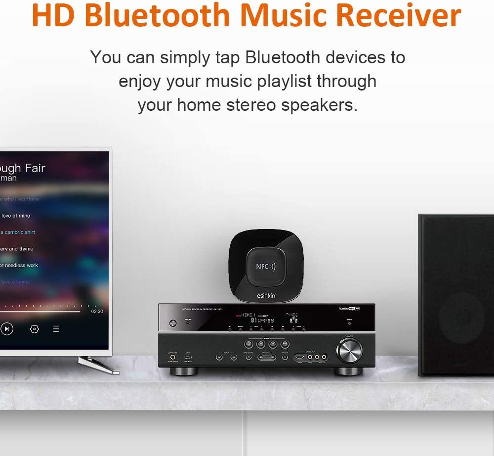 Esinkin Bluetooth Receiver Wireless Audio Adapter 4.0（NFCEnabled） for