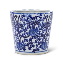 Ornate Taper Planter Indigo Blue Porcelain 7" High Elegant Pot with 6" Opening image 1
