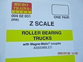 Micro-Trains Stock # 00402031 Roller Bearing Trucks with Couplers (956) Z-Scale image 3