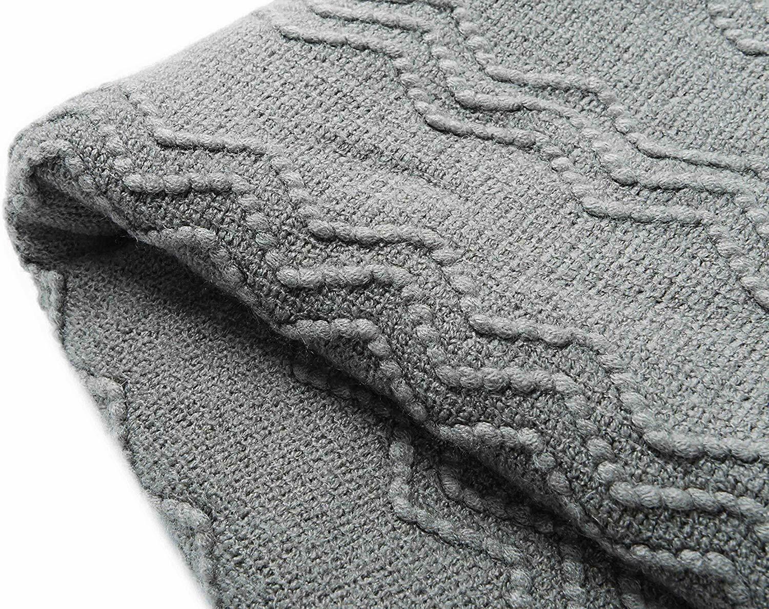 Soft Knitted Blanket Crocheted Dark Grey Decorative Throw 50" x 60