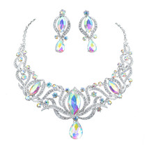 Dia style silver jewelry sets bridal necklace earrings set women wedding party ab color thumb200