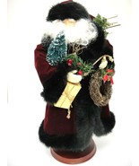 Santa Claus 16&quot; on Base Old Fashioned Burgundy Coat w Black Fur Trim Tre... - $14.84