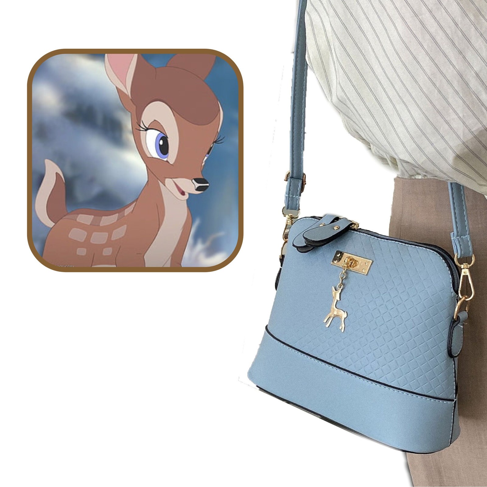 Bambi inspired custom crossbody bag dusty blue deer Christmas bag Disney Bohemia