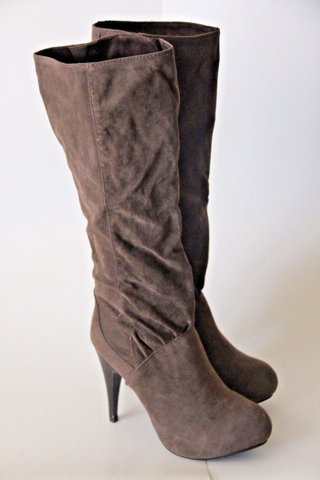 Women's Taupe Dark Brown Knee High 3 in Heels Stiletto Boots Casual