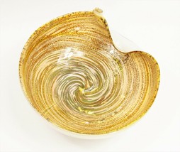 Vintage Large Murano Glass Bowl Gold Yellow Swirl & Aventurine Flakes - 8.5" - $65.00