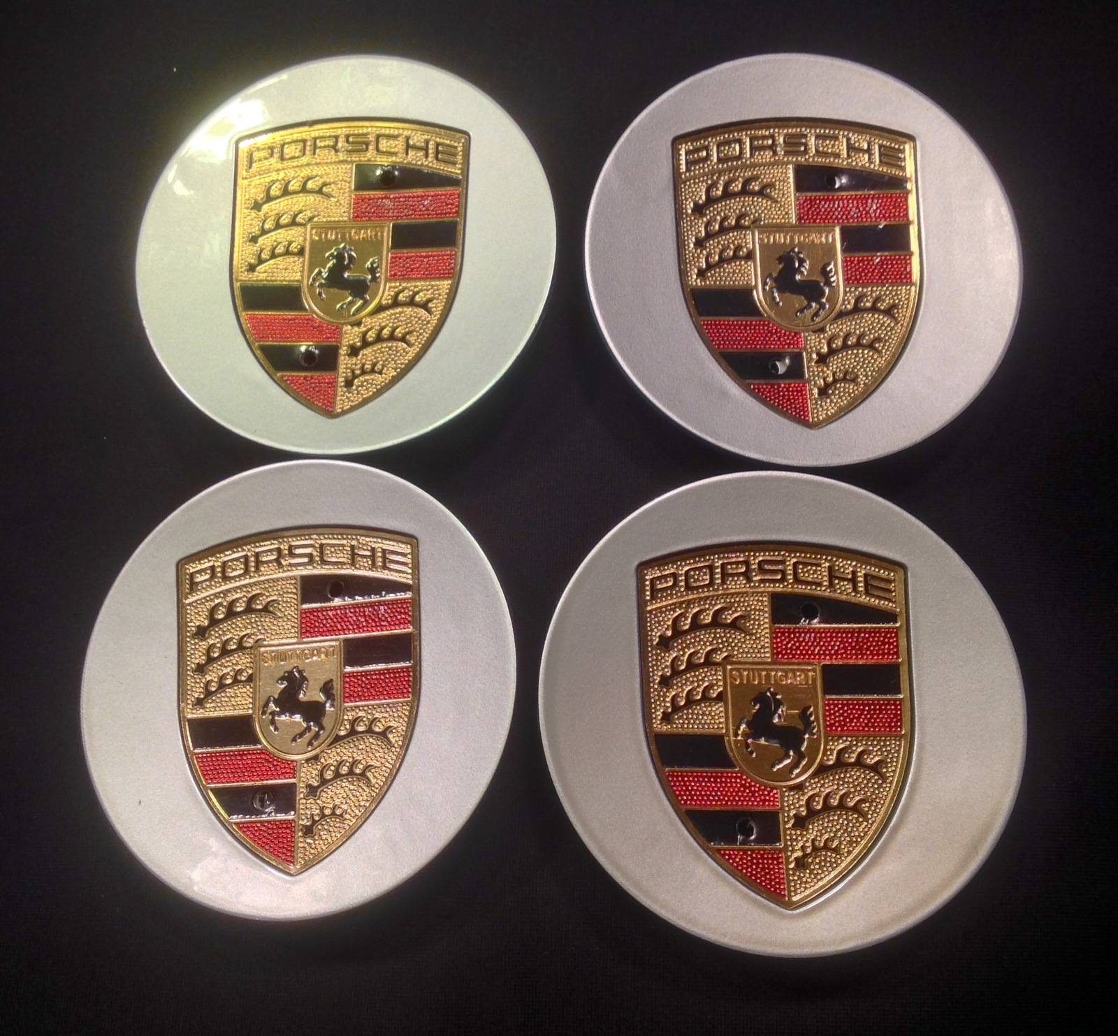 Porsche Silver center caps set of 4 Wheel Center Caps