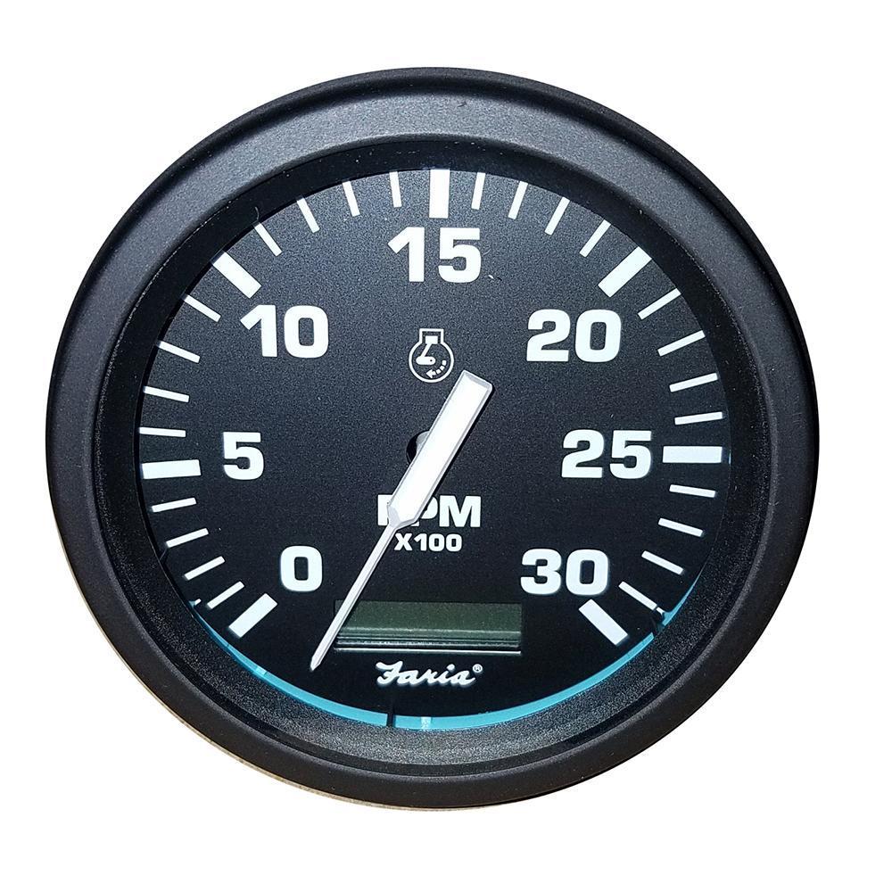 Faria HeavyDuty Black 4 inch Tachometer wHourmeter (3000 RPM) (Diesel