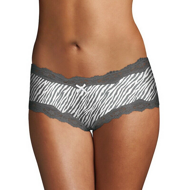 2-Pack Maidenform Cheeky Scalloped Lace Hipster, Gray/White Zebra Stripe, M/6