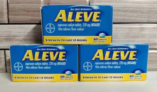 3x  Aleve 50 count 220MG, 12 Hour Strength All Day Strong NEW EXP 2023