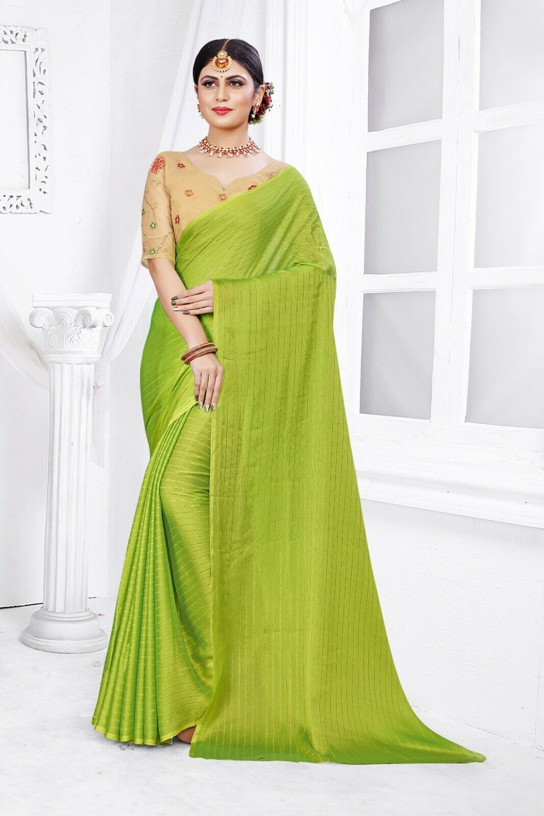 Designer Indian PistaGreen Zari Work Bollywood Sari Zari Lining Party Wear Saree