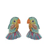 Rainbow Crystal Parrot Bird Tassel Drop Statement Earrings Big Colorful ... - $12.34