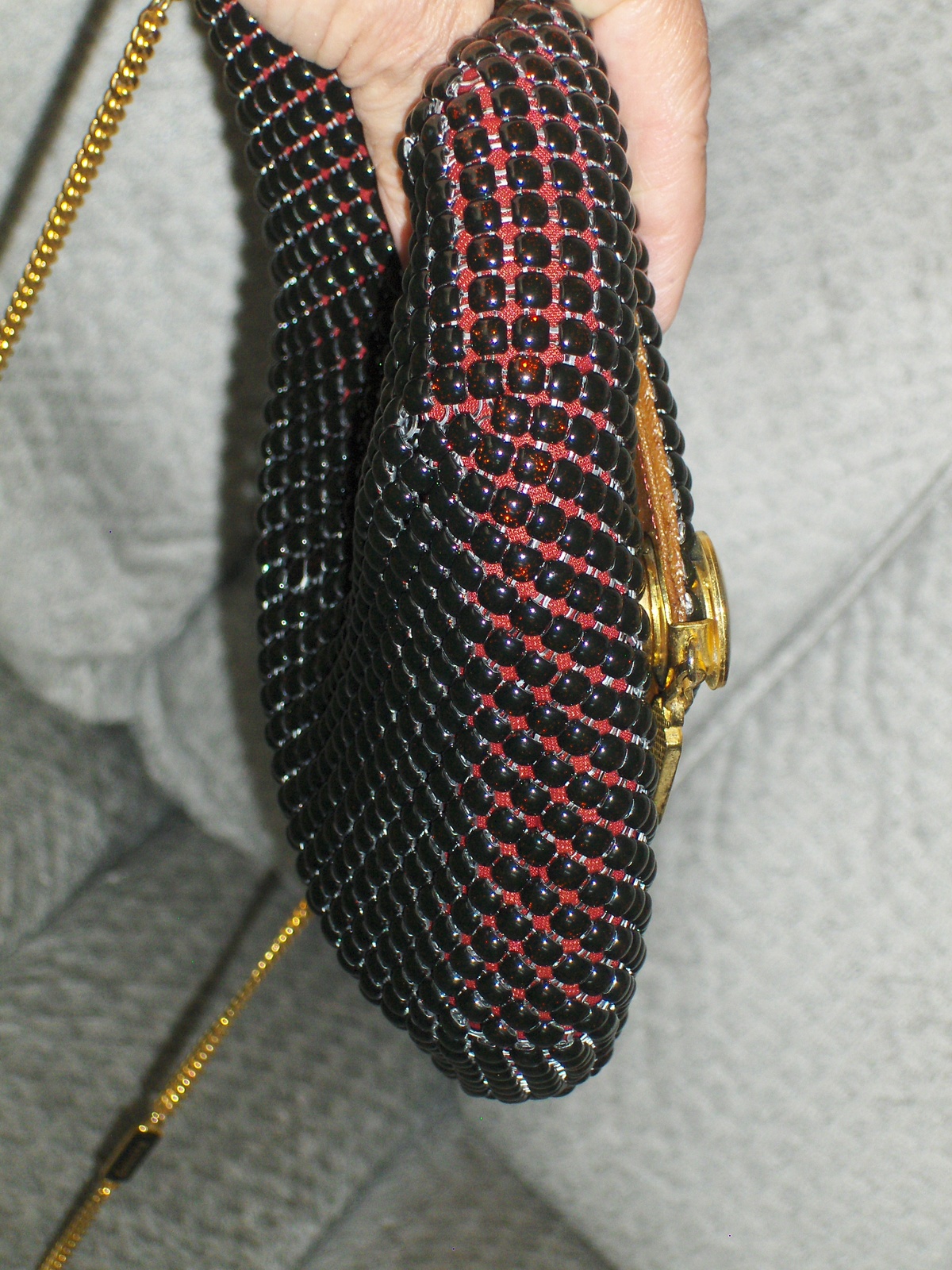 Esquire Collection Shoulder Bag Metallic Bead Purse Red Handbag Tote Sparkle Women