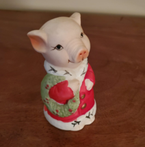 Vintage Jasco Porcelain Pig Bell, Christmas Santa Pig Figure, 1980 Critter Bells