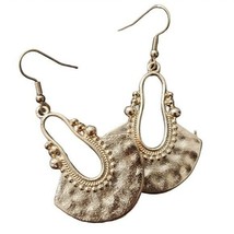 Fashion Jewelry Womens Gold Color Bohemian Fan Shaped Dangle Earrings Boho Sz OS - $20.00
