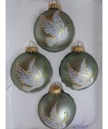 Set of 4 Krebs Glass Christmas Ornaments Green with White and Gold Dove ... - $19.68