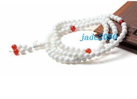 FREE SHIPPING - AAA Grade Natural white jade and Red agate 108 Meditation yoga p - $29.99