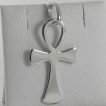 SOLID 18K WHITE GOLD CROSS, CROSS OF LIFE, ANKH, SHINY, 1.26 INCH MADE IN ITALY image 1