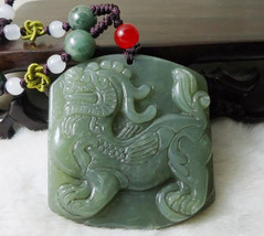 Free Shipping - handmade Green jade jadeite carved Chinese Dragon charm jade Fas - $30.00