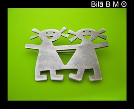 Vintage STERLING Silver BROOCH Pin - Girl Twins or Best Friends - FREE S... - $40.00